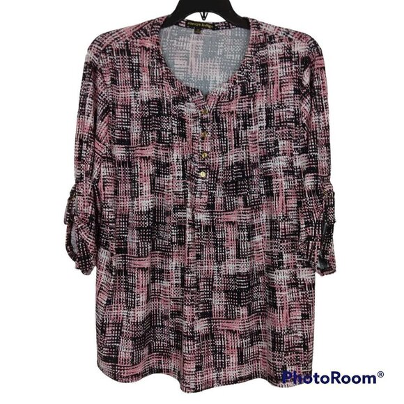 Always Indigo | Bundle of 2 Knit Button Front Pleated Tops Pink Purple | Size 1X - Picture 2 of 8